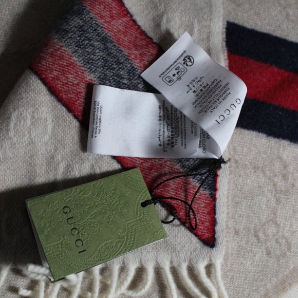 NWT GUCCI New Nikky Wool GG Monogram Web Scarf Tassel Beige Unisex 37 x 190 - Picture 11 of 13